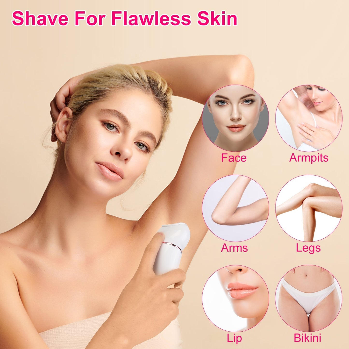5-in-1 Electric Body Epilator Rechargeable Women’s Grooming Kit – Shaver, Facial Brush, Callus Remover, 5-Point Massager, LED Light & Display, Charging Base