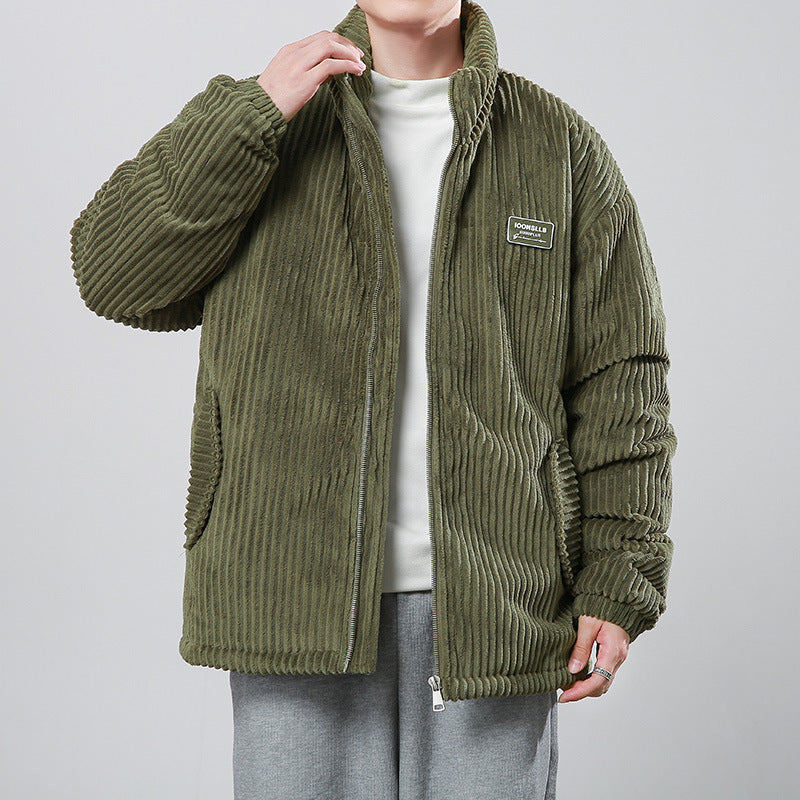 Unisex Corduroy Cotton-Padded Winter Coat – Warm Stand Collar Zipper Jacket, Casual Outdoor Streetwear, Comfortable Thick Long Sleeve Outerwear