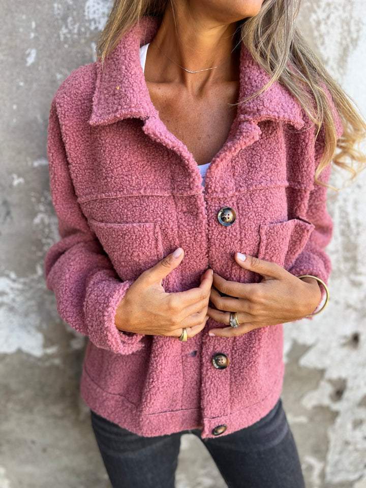 Women’s Lamb Wool Coat – Winter Lapel Single Breasted Cropped Jacket, Warm Fleece Outwear Top