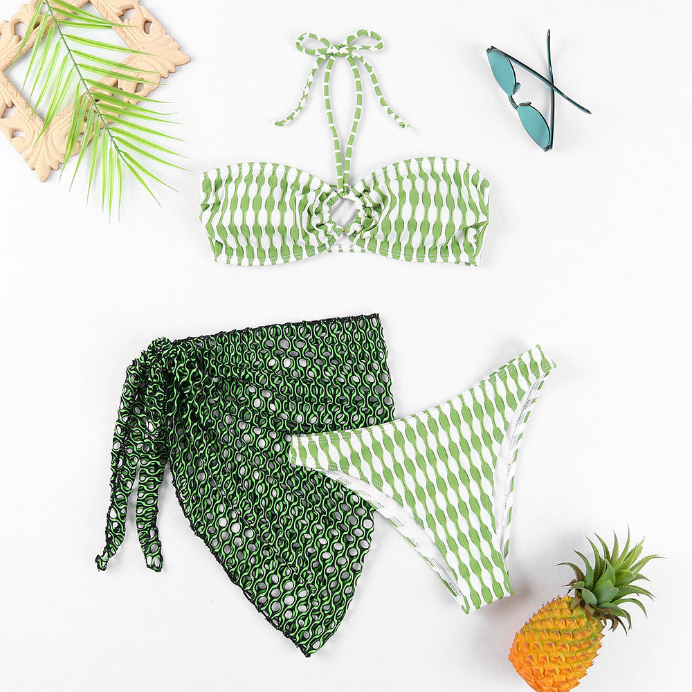 Women’s Three-Piece Bikini Swimsuit – Bandeau Tube Top Set, Stylish Summer Beachwear