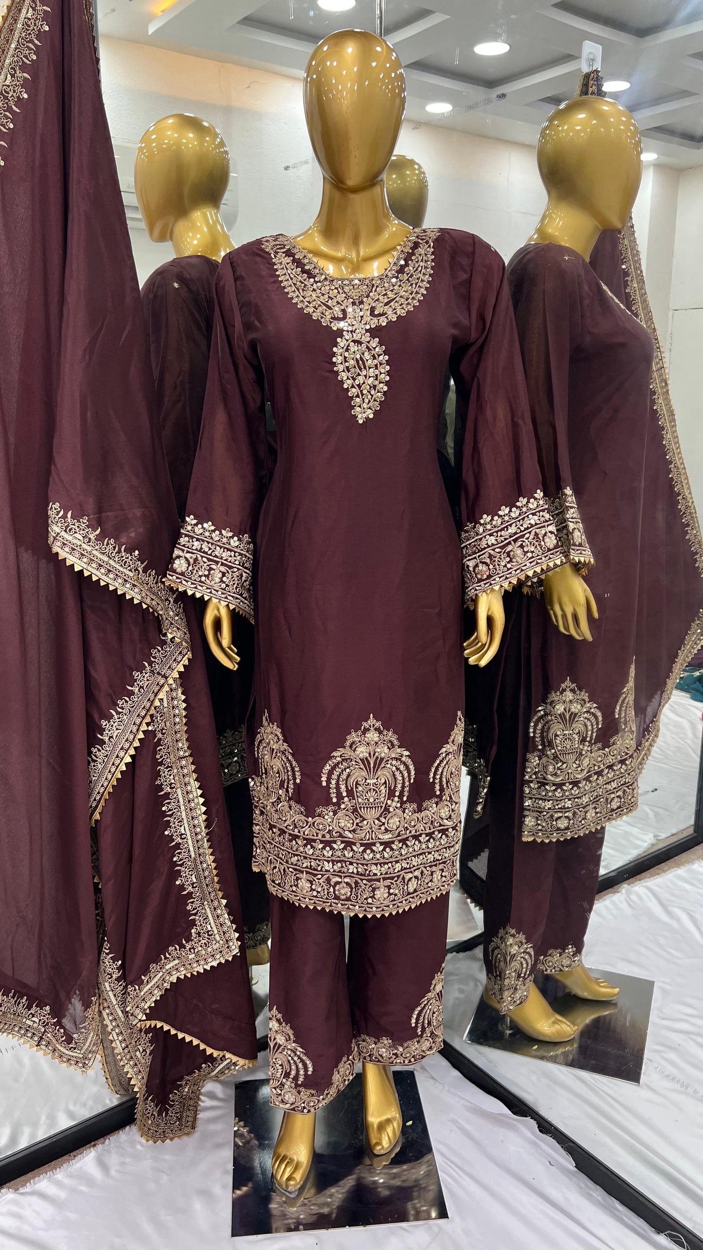 Presenting New Heavy Embroidery Sequence Work Top-Bottom And Dupatta Set Fully Stitched