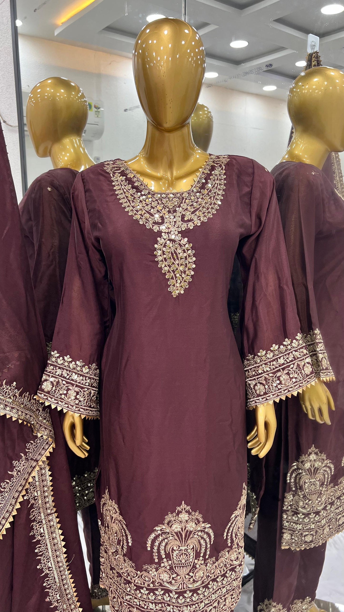 Presenting New Heavy Embroidery Sequence Work Top-Bottom And Dupatta Set Fully Stitched