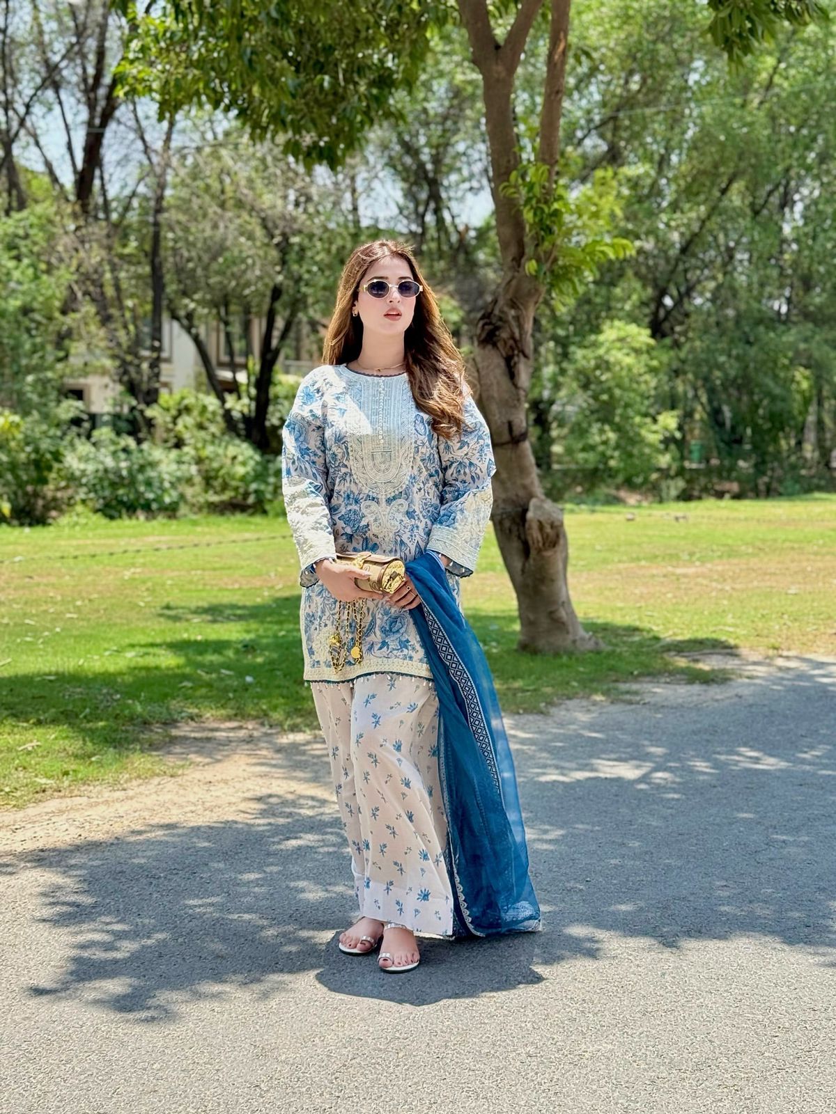 Designer Party Wear Printed Pure Natural Crepe Top & Farshi Palazzo Set with Dupatta – Elegant New Women’s Ethnic Outfit