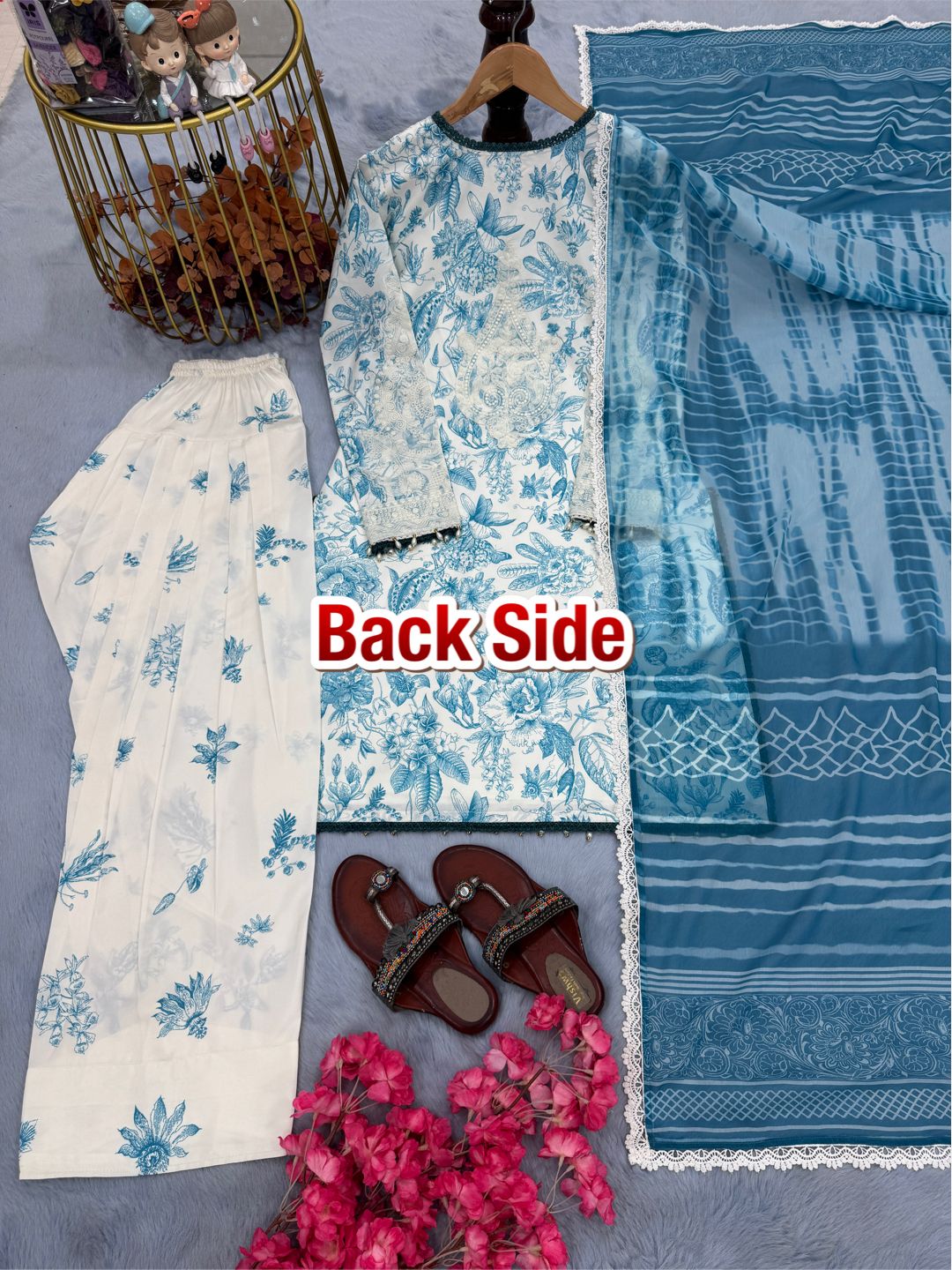 Designer Party Wear Printed Pure Natural Crepe Top & Farshi Palazzo Set with Dupatta – Elegant New Women’s Ethnic Outfit
