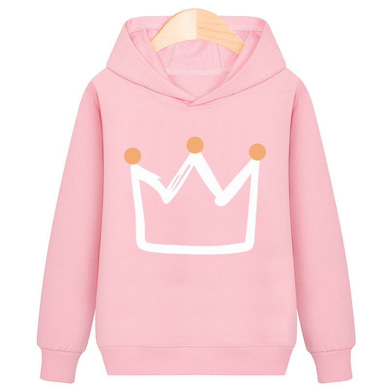 Crown Hooded Plus Velvet Sweatshirt – Warm Royal Style Pullover for Kids