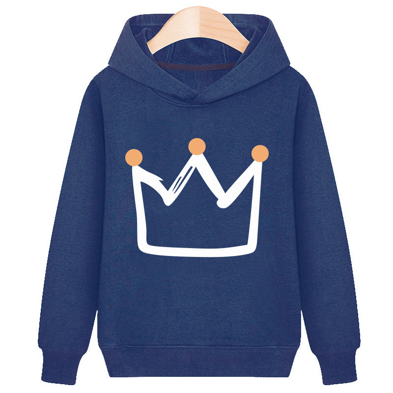 Crown Hooded Plus Velvet Sweatshirt – Warm Royal Style Pullover for Kids