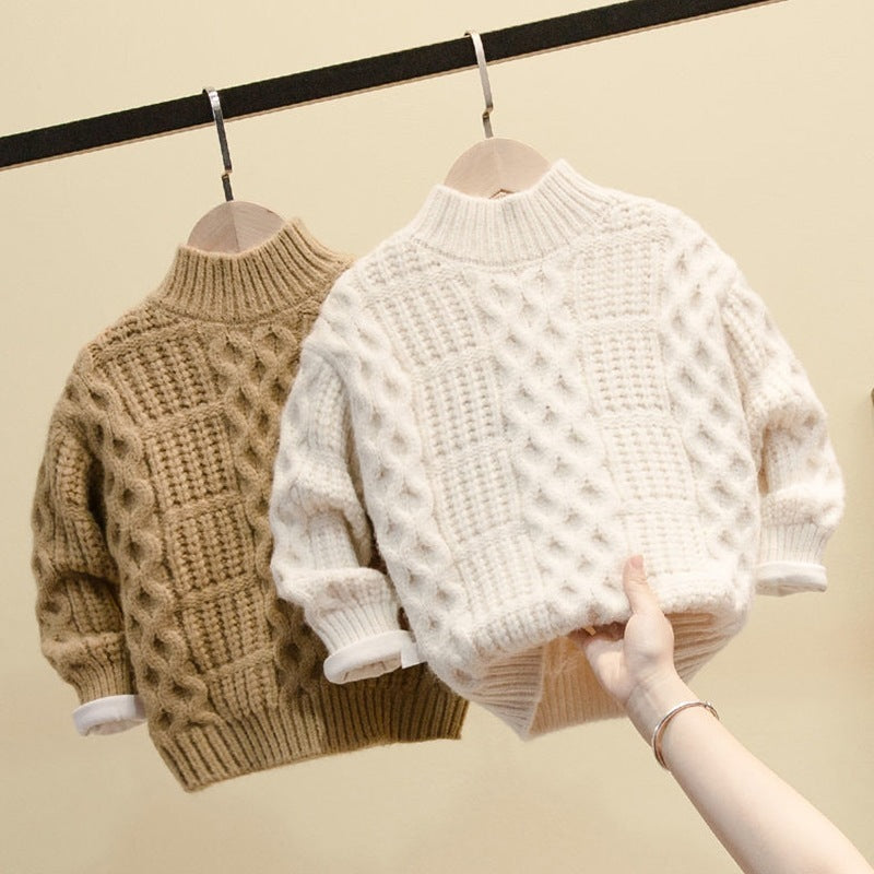 Boys Bright Color Western Style Sweater – Plus Velvet Warm Pullover for Kids