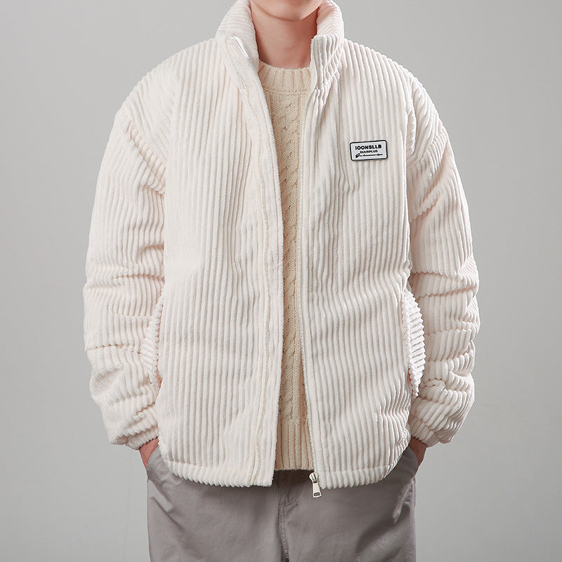 Unisex Corduroy Cotton-Padded Winter Coat – Warm Stand Collar Zipper Jacket, Casual Outdoor Streetwear, Comfortable Thick Long Sleeve Outerwear