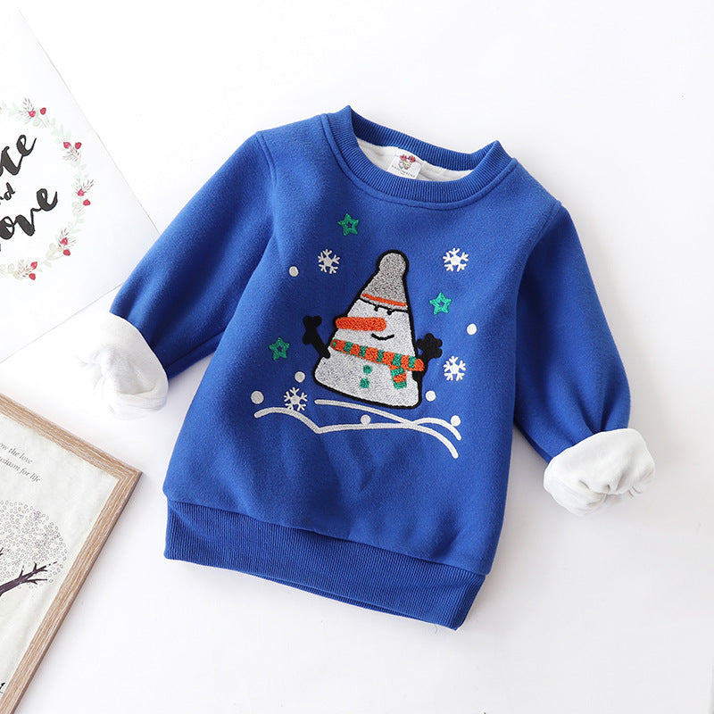 Christmas Snowman Plus Velvet Padded Baby Sweater – Warm Winter Holiday Top