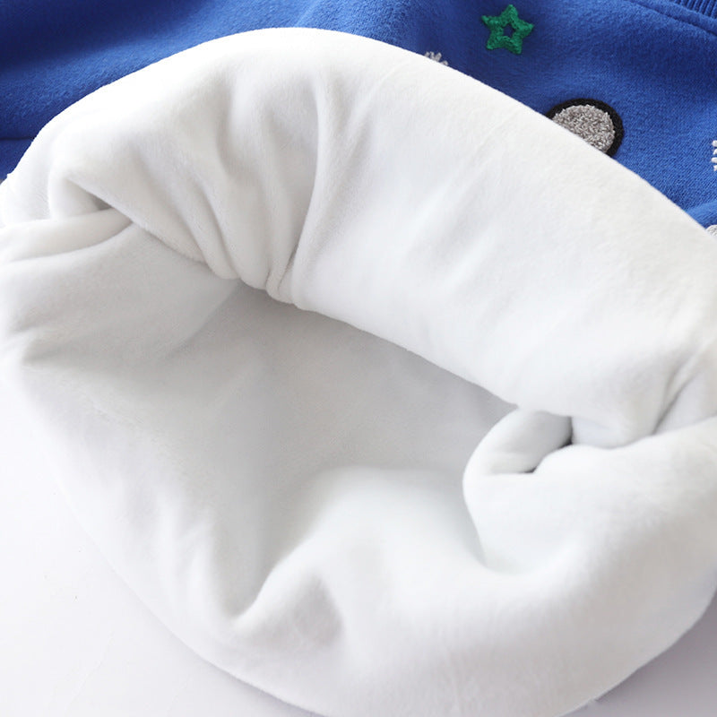 Christmas Snowman Plus Velvet Padded Baby Sweater – Warm Winter Holiday Top