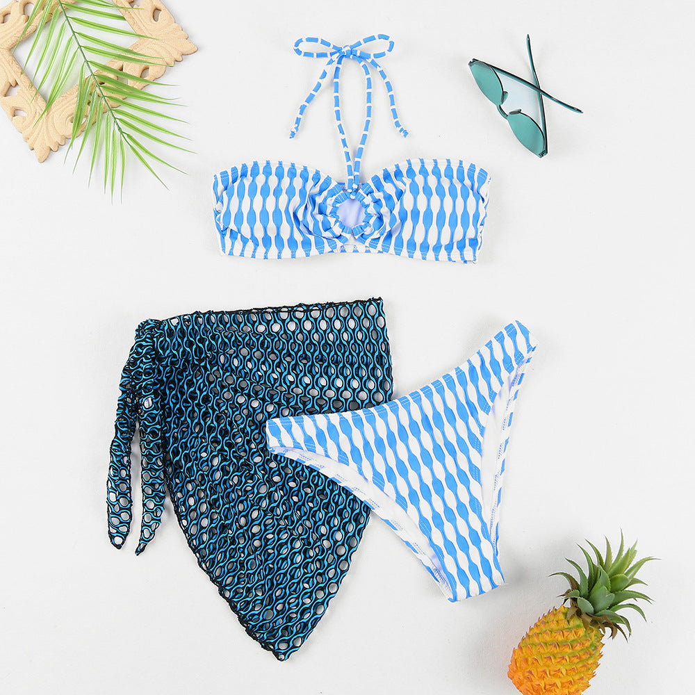 Women’s Three-Piece Bikini Swimsuit – Bandeau Tube Top Set, Stylish Summer Beachwear