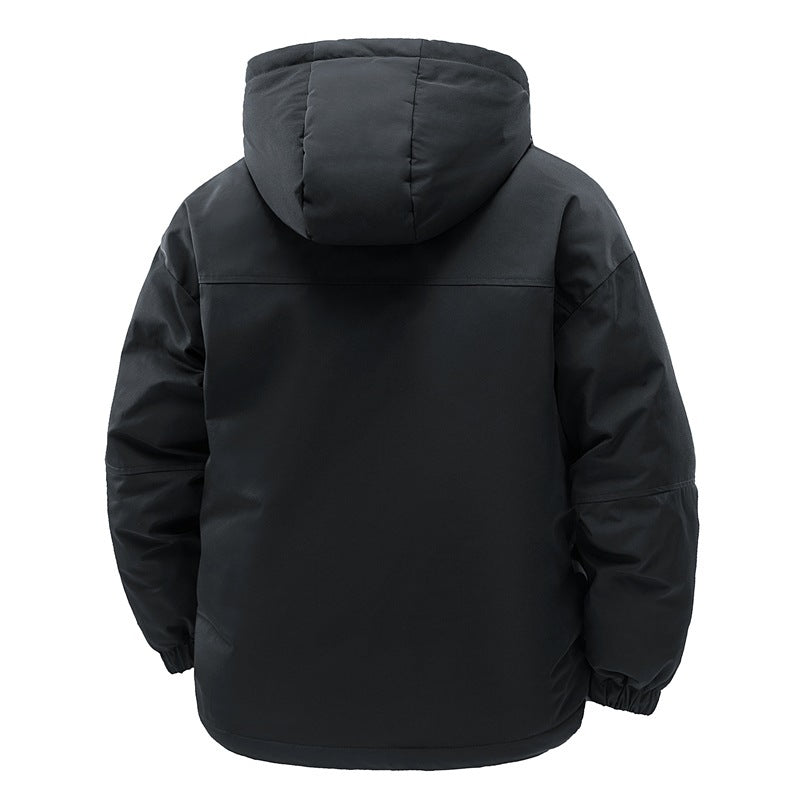 Unisex Minimalist Cotton-Padded Coat – Warm Loose Fit Drawstring Solid Color Winter Jacket