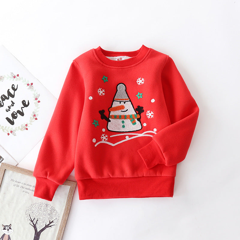 Christmas Snowman Plus Velvet Padded Baby Sweater – Warm Winter Holiday Top