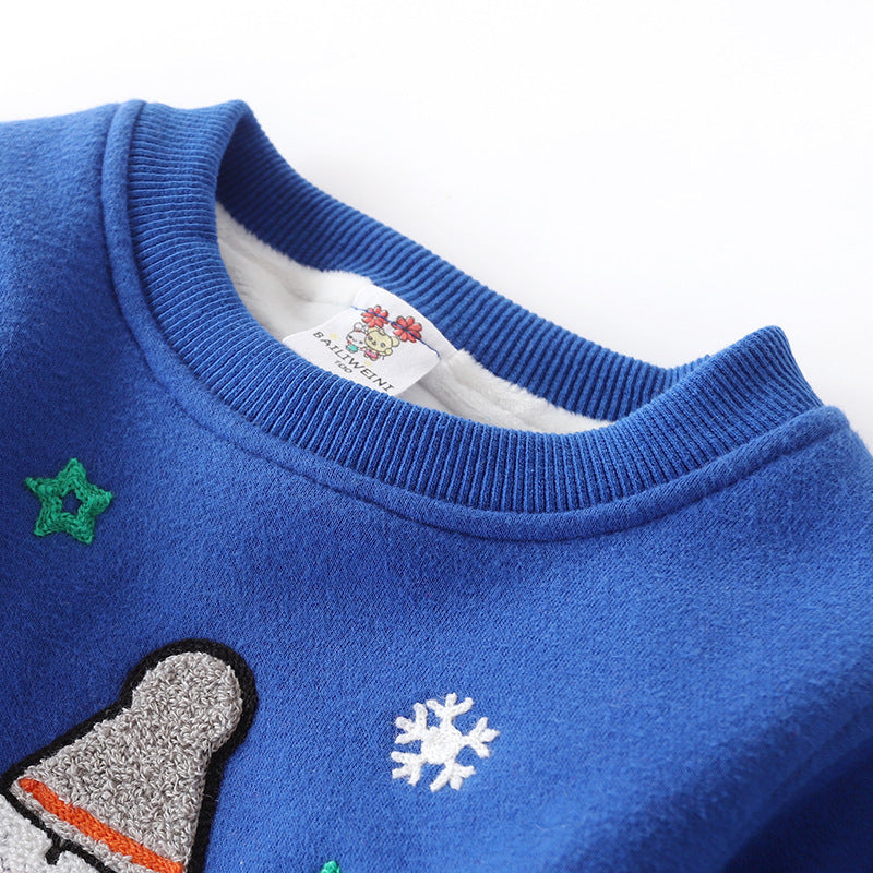 Christmas Snowman Plus Velvet Padded Baby Sweater – Warm Winter Holiday Top