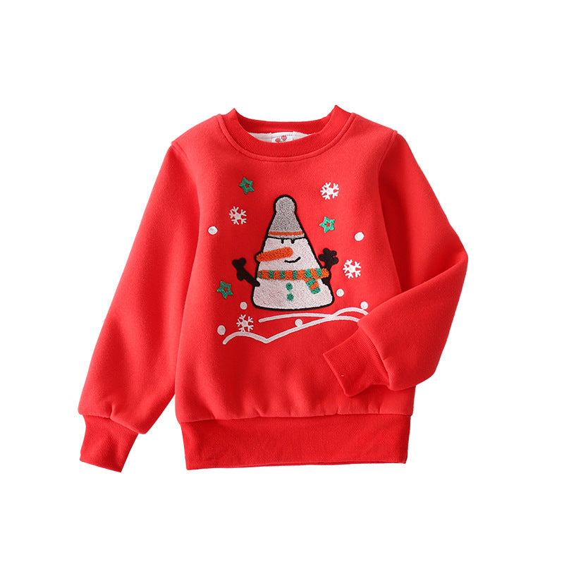 Christmas Snowman Plus Velvet Padded Baby Sweater – Warm Winter Holiday Top