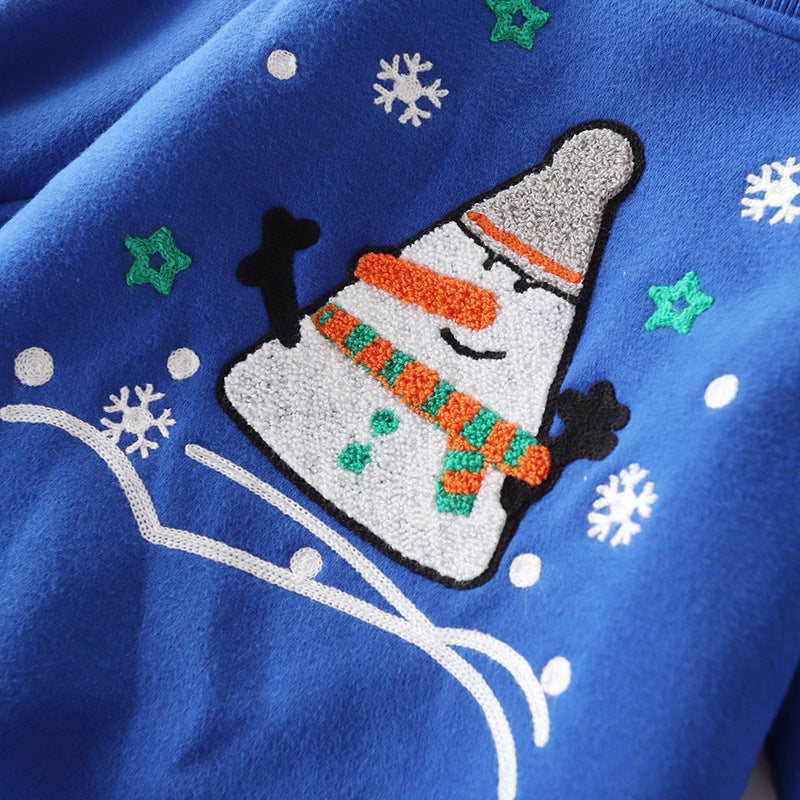 Christmas Snowman Plus Velvet Padded Baby Sweater – Warm Winter Holiday Top