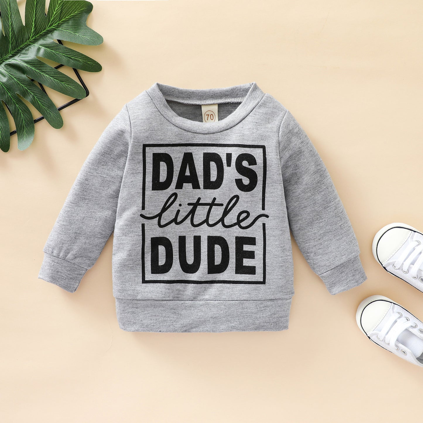 Boys Grey Letter Sweatshirt Top – Casual Polyester Pullover for Kids