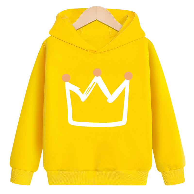 Crown Hooded Plus Velvet Sweatshirt – Warm Royal Style Pullover for Kids