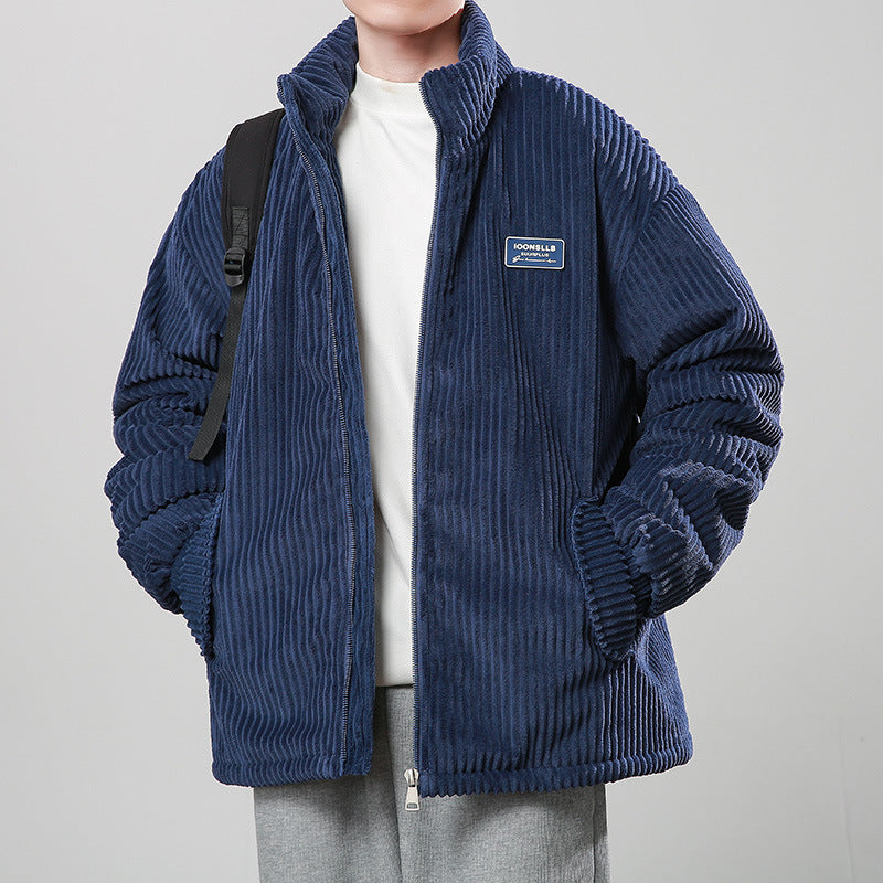 Unisex Corduroy Cotton-Padded Winter Coat – Warm Stand Collar Zipper Jacket, Casual Outdoor Streetwear, Comfortable Thick Long Sleeve Outerwear