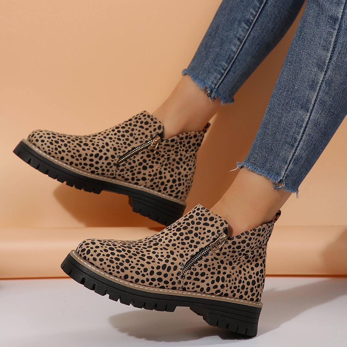 Women’s Suede Ankle Boots – Side Zipper Chunky Heel, Autumn Winter Fashion Outdoor Warm Booties