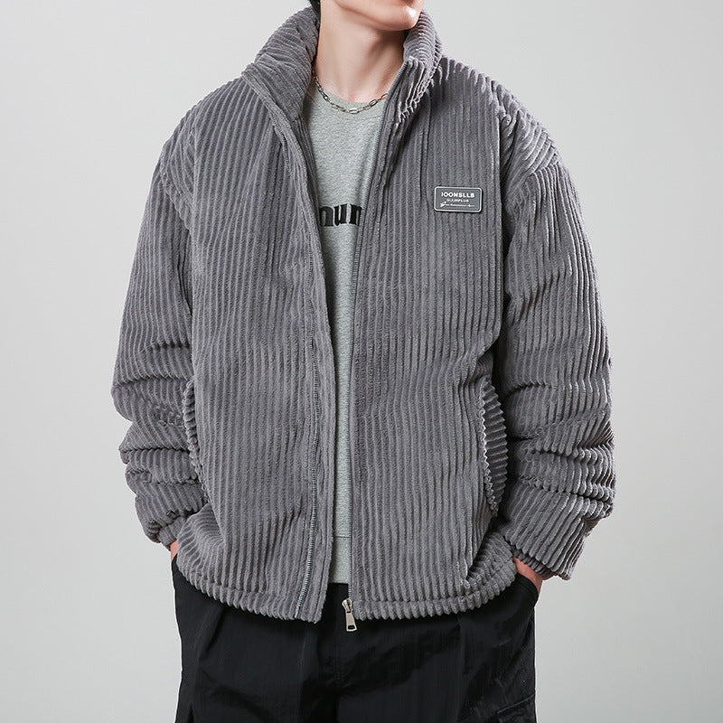 Unisex Corduroy Cotton-Padded Winter Coat – Warm Stand Collar Zipper Jacket, Casual Outdoor Streetwear, Comfortable Thick Long Sleeve Outerwear
