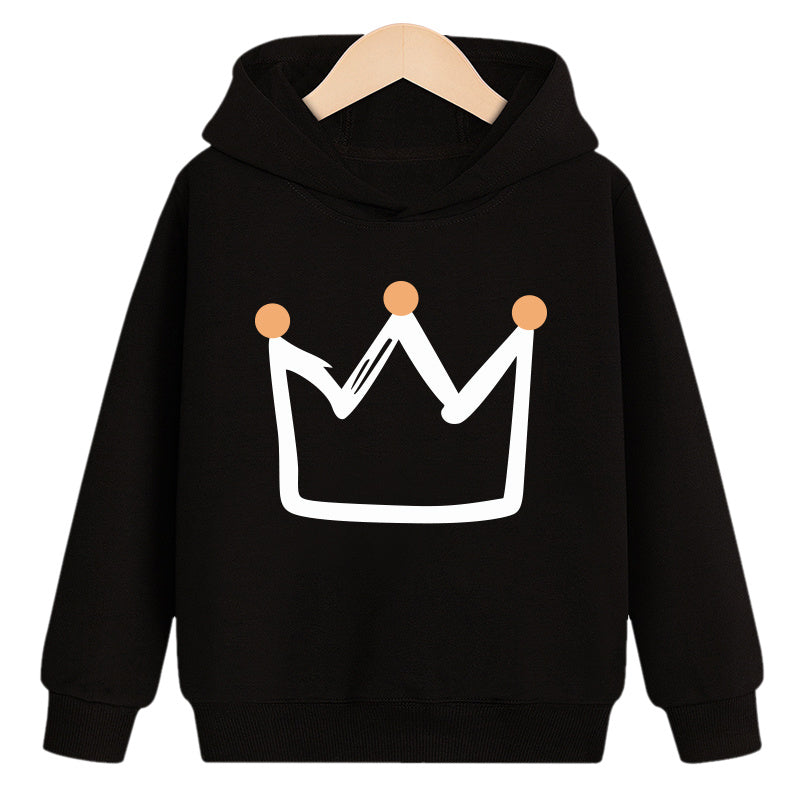 Crown Hooded Plus Velvet Sweatshirt – Warm Royal Style Pullover for Kids