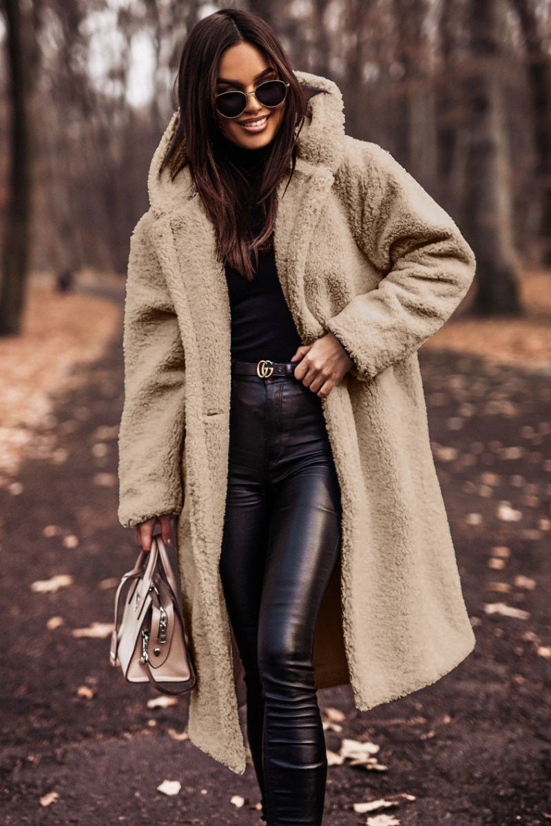 Autumn Winter Fashion Plush Long Teddy Coat – Women’s Elegant Warm Faux Fleece Jacket, Stylish Outwear