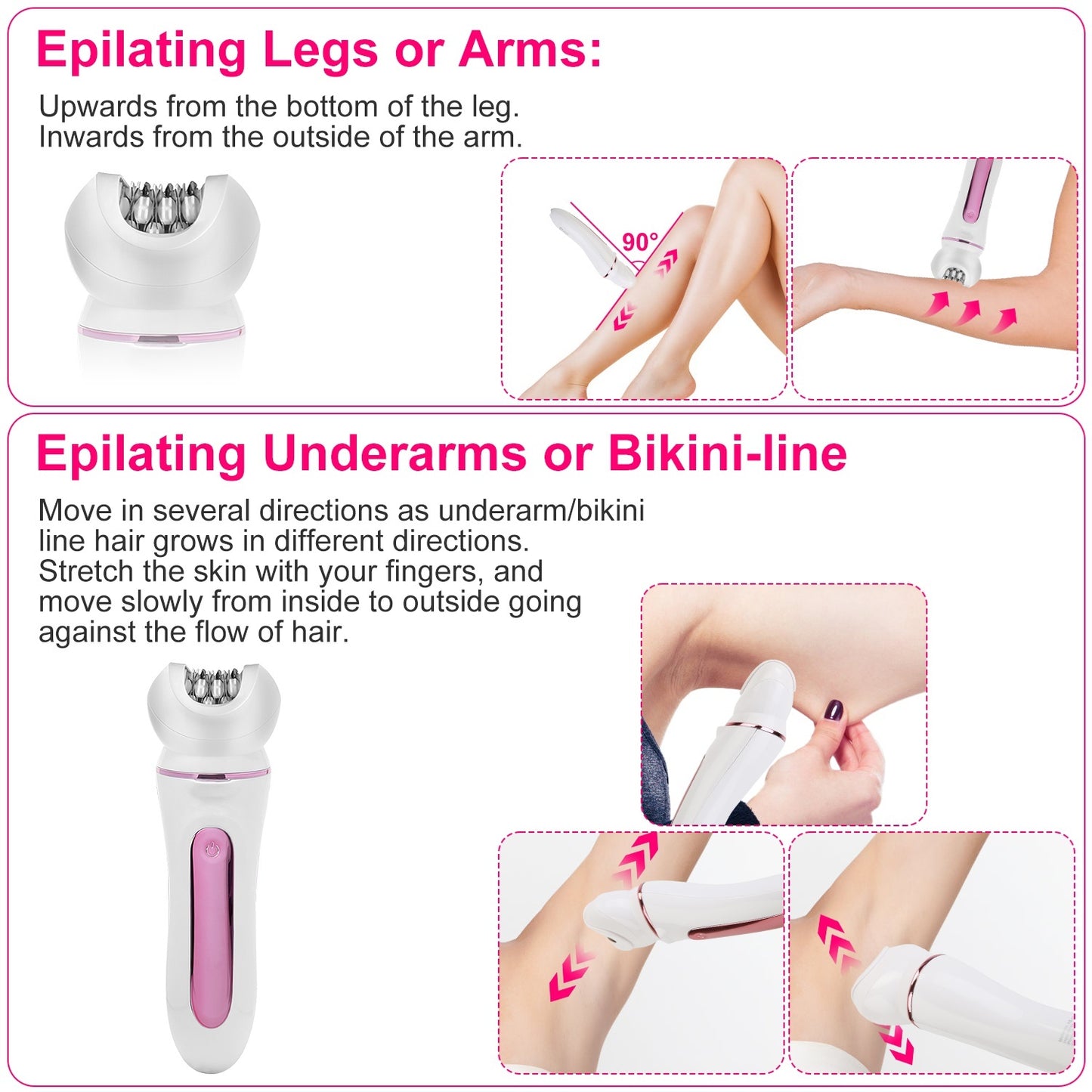 5-in-1 Electric Body Epilator Rechargeable Women’s Grooming Kit – Shaver, Facial Brush, Callus Remover, 5-Point Massager, LED Light & Display, Charging Base