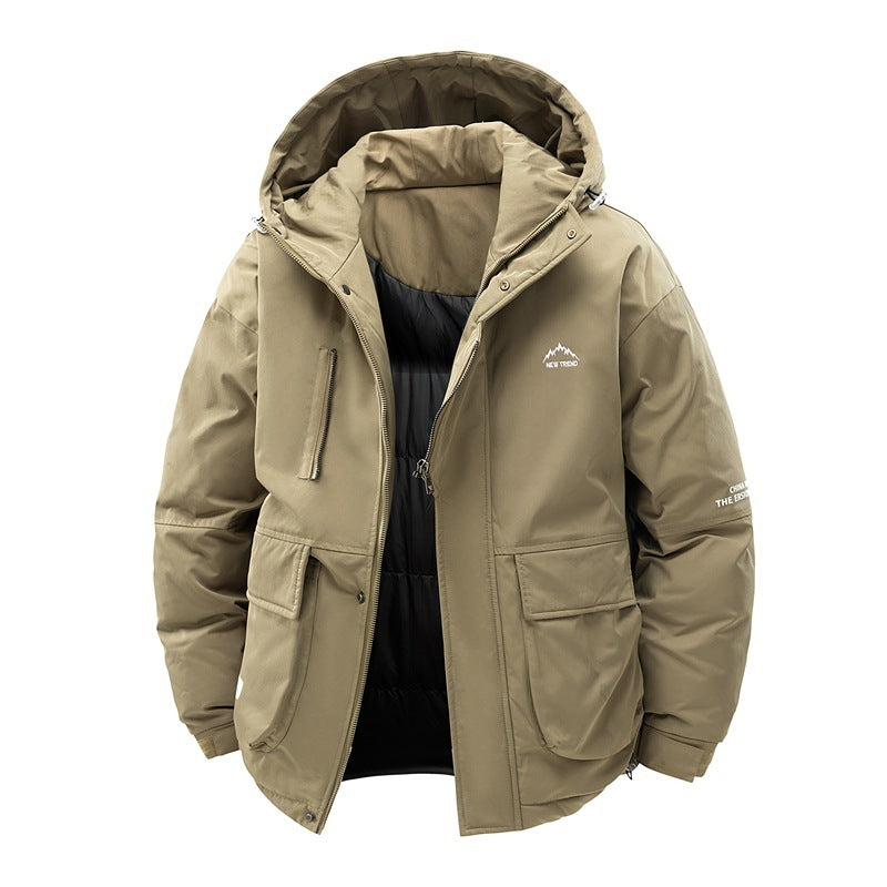 Unisex Minimalist Cotton-Padded Coat – Warm Loose Fit Drawstring Solid Color Winter Jacket