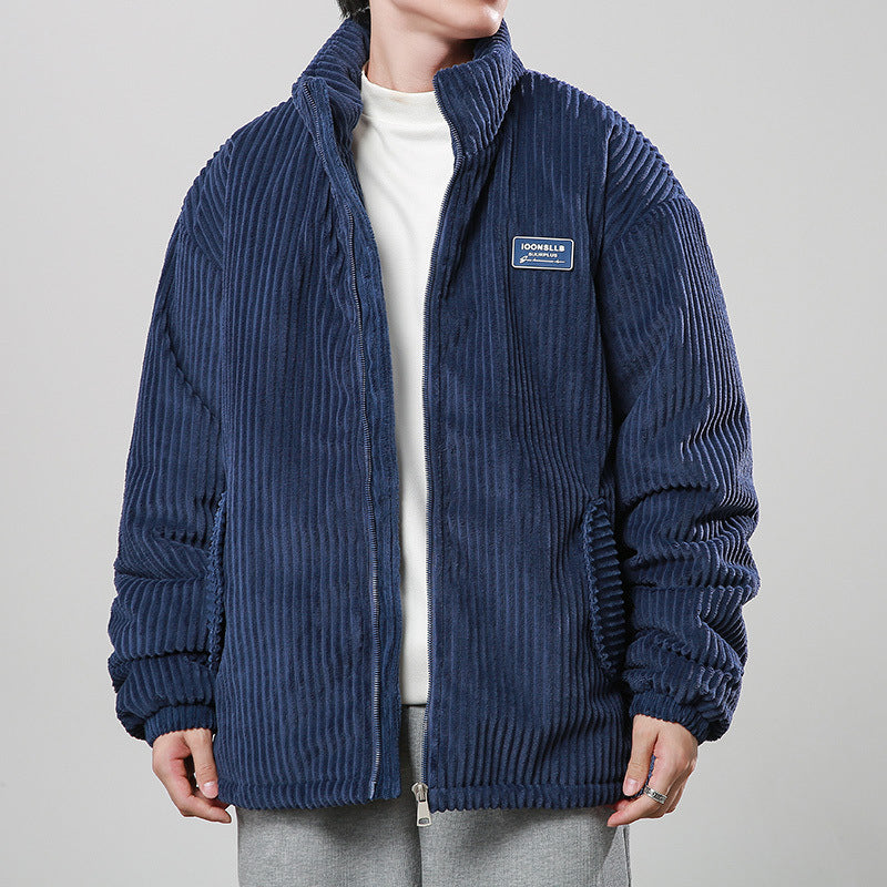 Unisex Corduroy Cotton-Padded Winter Coat – Warm Stand Collar Zipper Jacket, Casual Outdoor Streetwear, Comfortable Thick Long Sleeve Outerwear