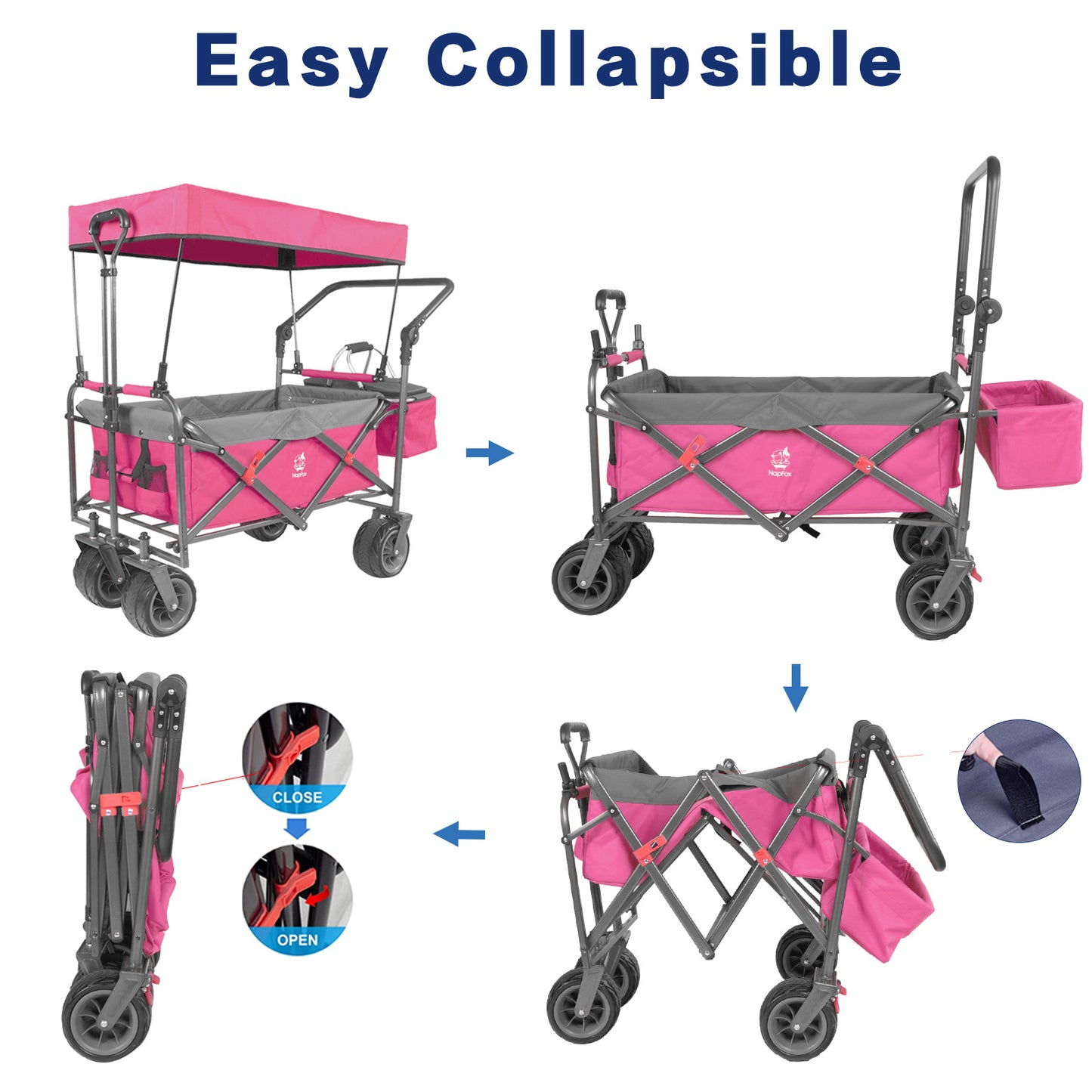 Collapsible 140L Folding Wagon Cart with Canopy & Cooler Bag – All-Terrain Wheels, Camping & Beach Wagon