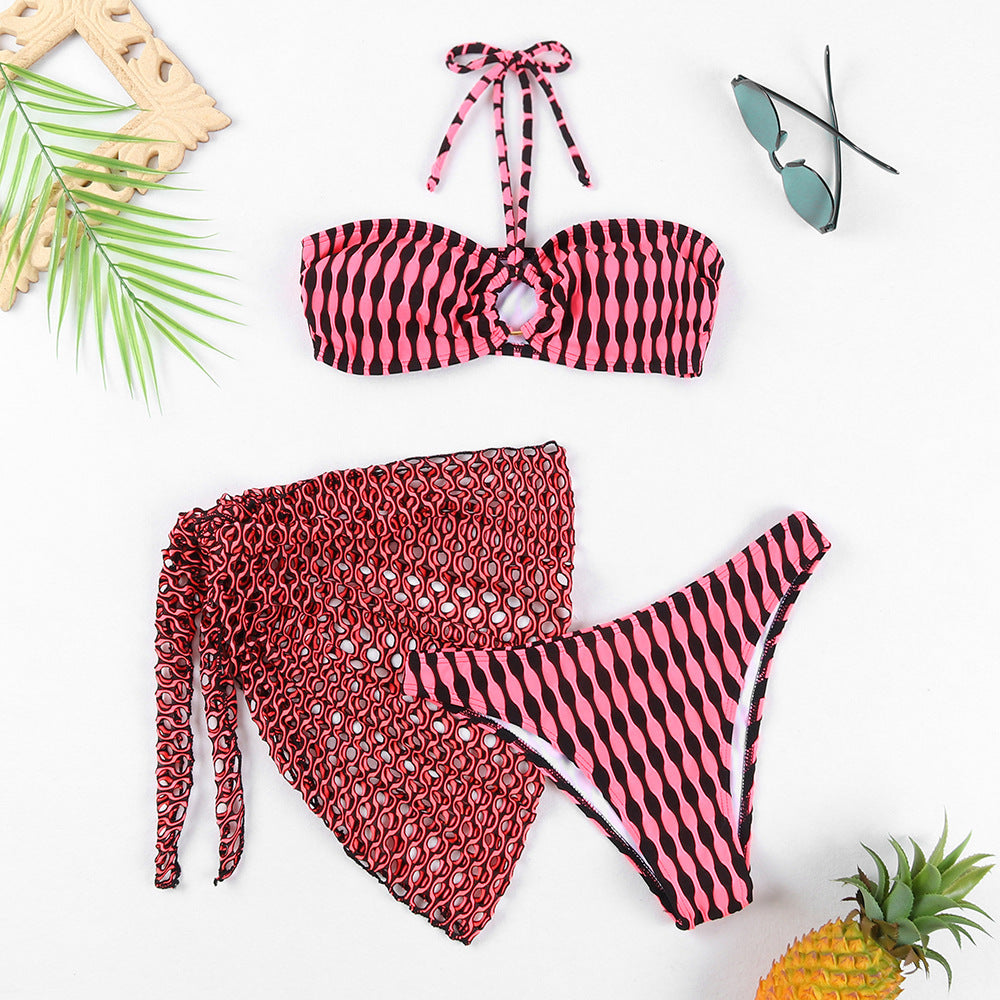 Women’s Three-Piece Bikini Swimsuit – Bandeau Tube Top Set, Stylish Summer Beachwear