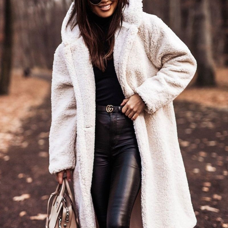 Autumn Winter Fashion Plush Long Teddy Coat – Women’s Elegant Warm Faux Fleece Jacket, Stylish Outwear