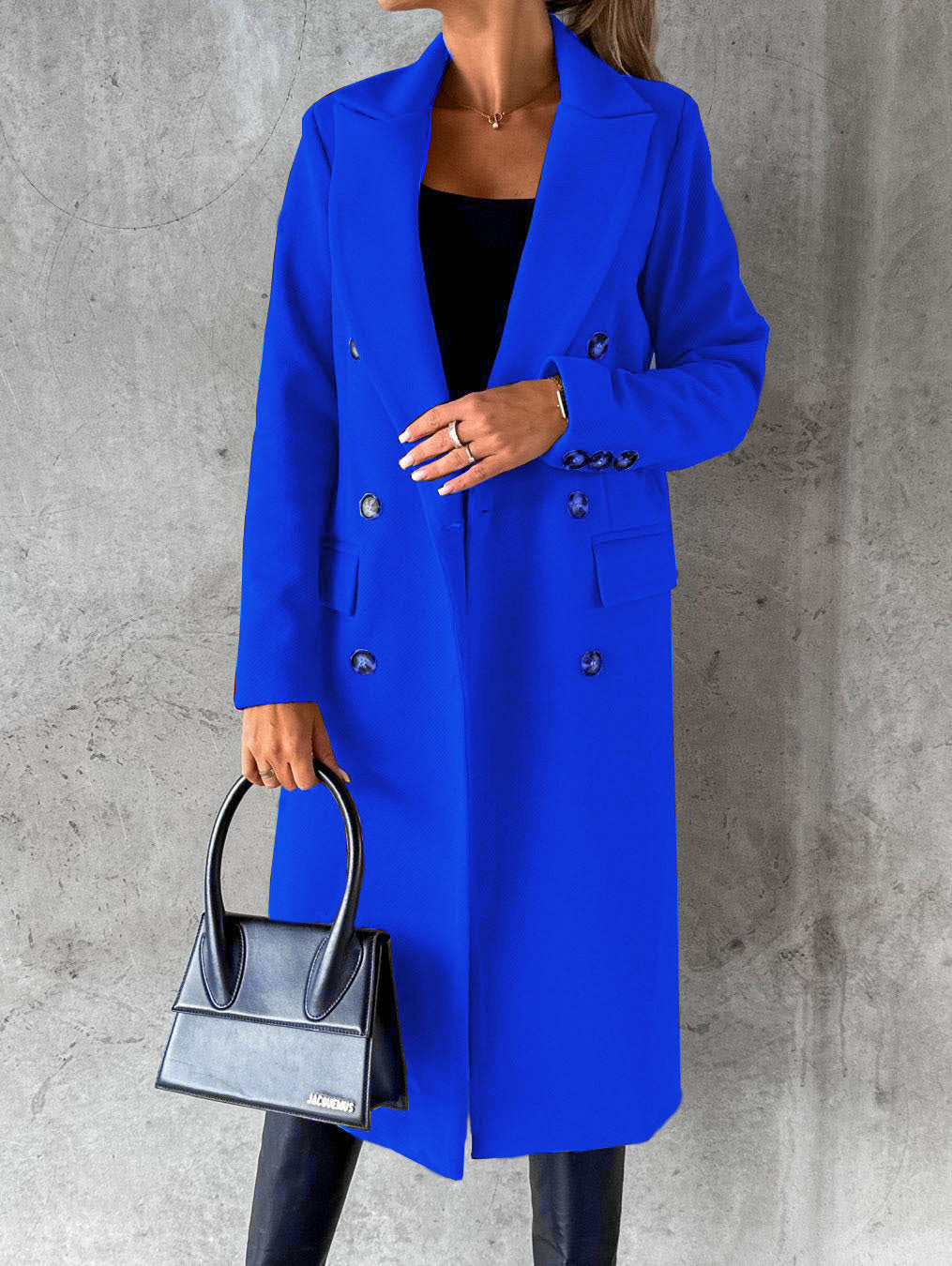 Women’s Double Breasted Lapel Winter Coat – Solid Slim Long Jacket, Fashionable Long Sleeve Top