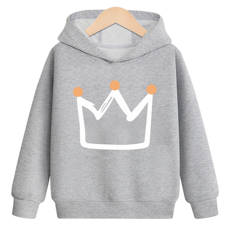 Crown Hooded Plus Velvet Sweatshirt – Warm Royal Style Pullover for Kids