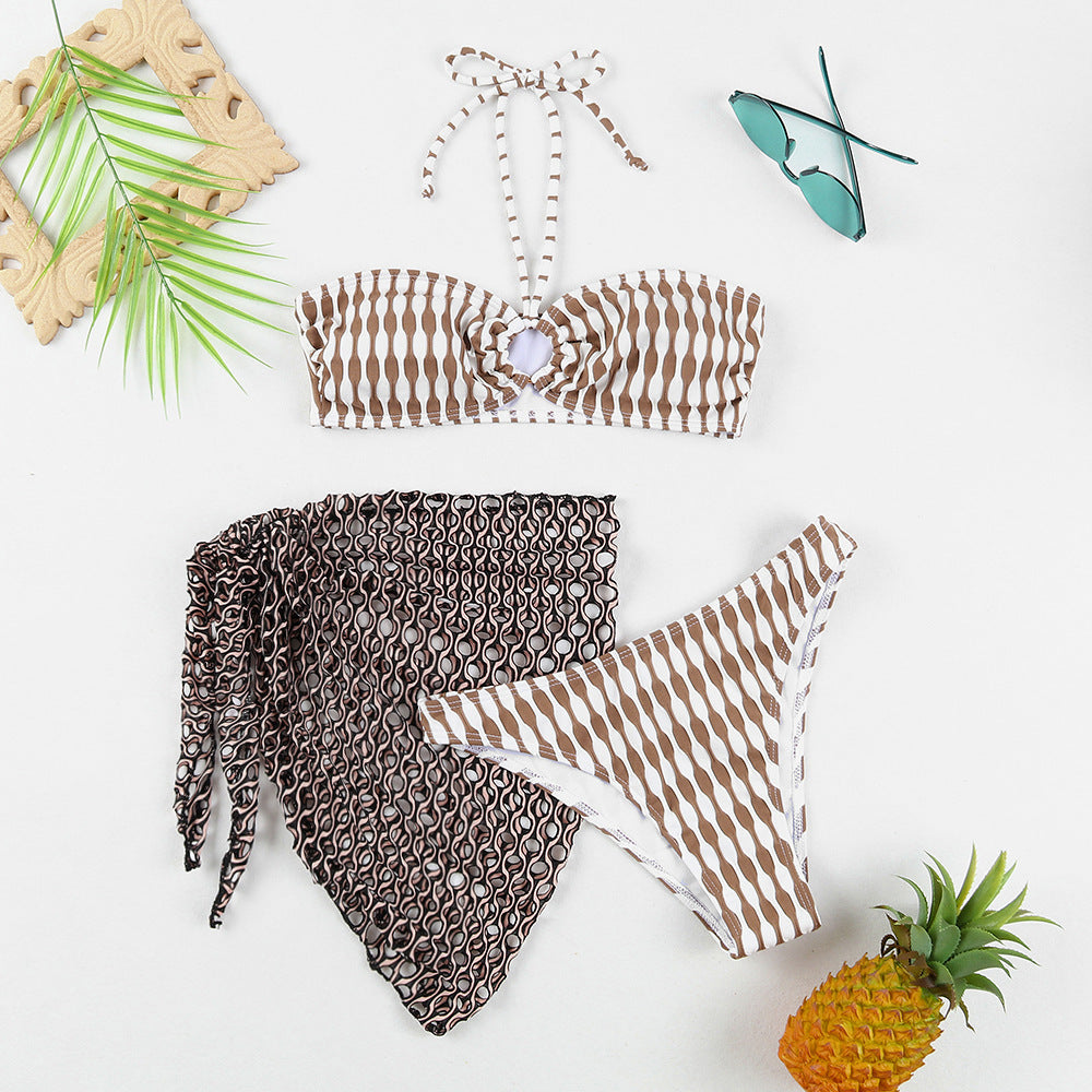 Women’s Three-Piece Bikini Swimsuit – Bandeau Tube Top Set, Stylish Summer Beachwear