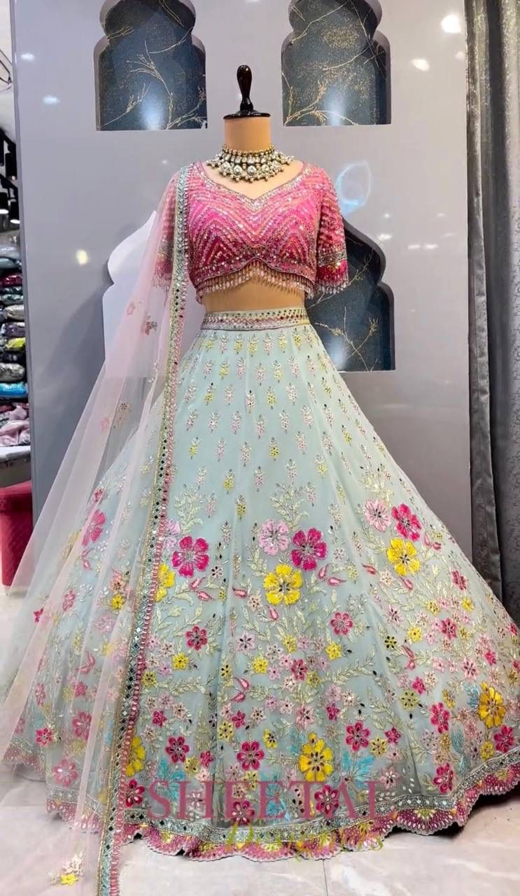 Bridal Heavy Embroidered Sequin & Real Mirror Work Lehenga Choli with Dupatta – Designer Wedding Collection