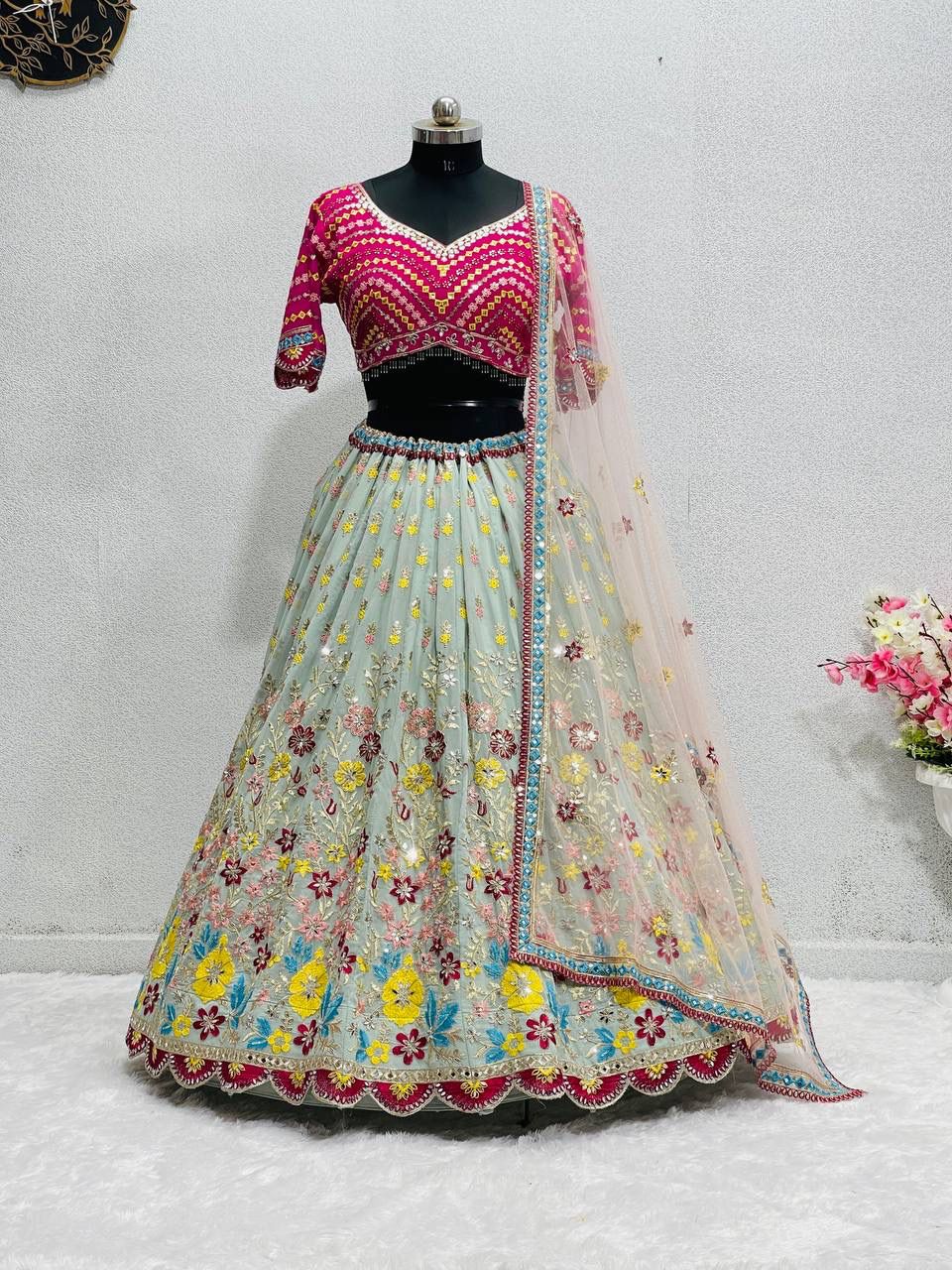 Bridal Heavy Embroidered Sequin & Real Mirror Work Lehenga Choli with Dupatta – Designer Wedding Collection