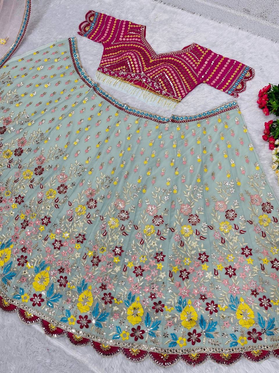 Bridal Heavy Embroidered Sequin & Real Mirror Work Lehenga Choli with Dupatta – Designer Wedding Collection