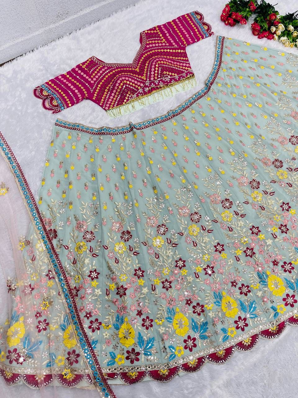 Bridal Heavy Embroidered Sequin & Real Mirror Work Lehenga Choli with Dupatta – Designer Wedding Collection