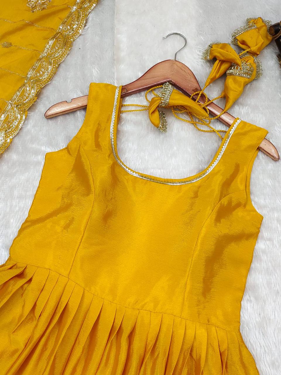 Elegant Lime Green Anarkali Dress with Dupatta & Potli Bag – Festive & Wedding Wear