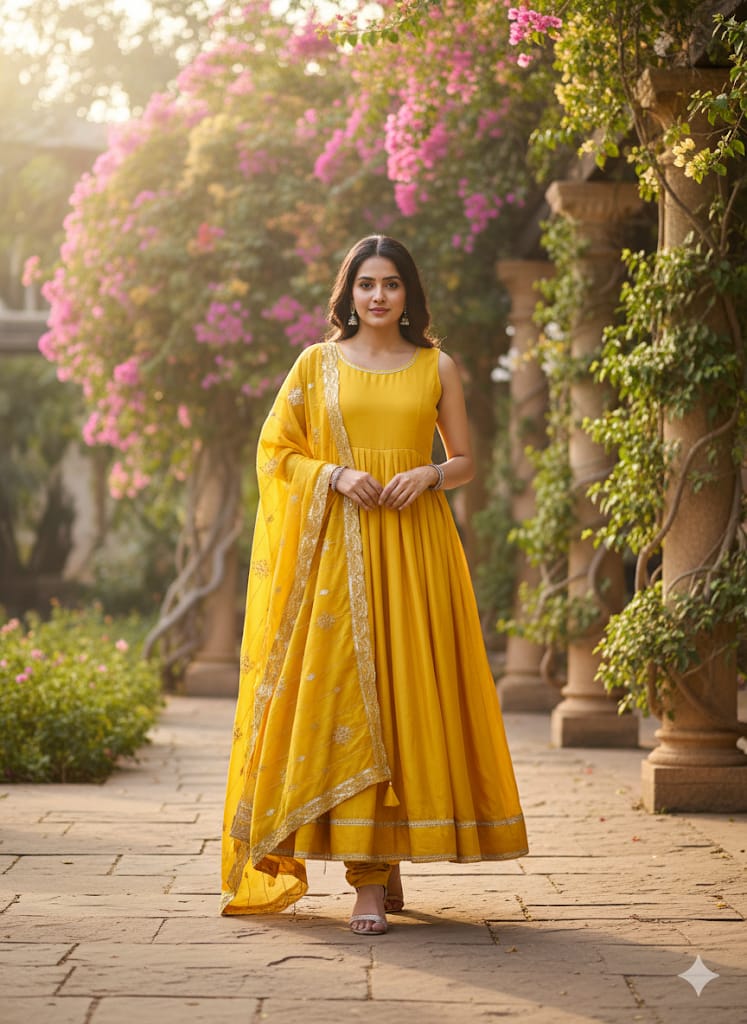 Elegant Lime Green Anarkali Dress with Dupatta & Potli Bag – Festive & Wedding Wear