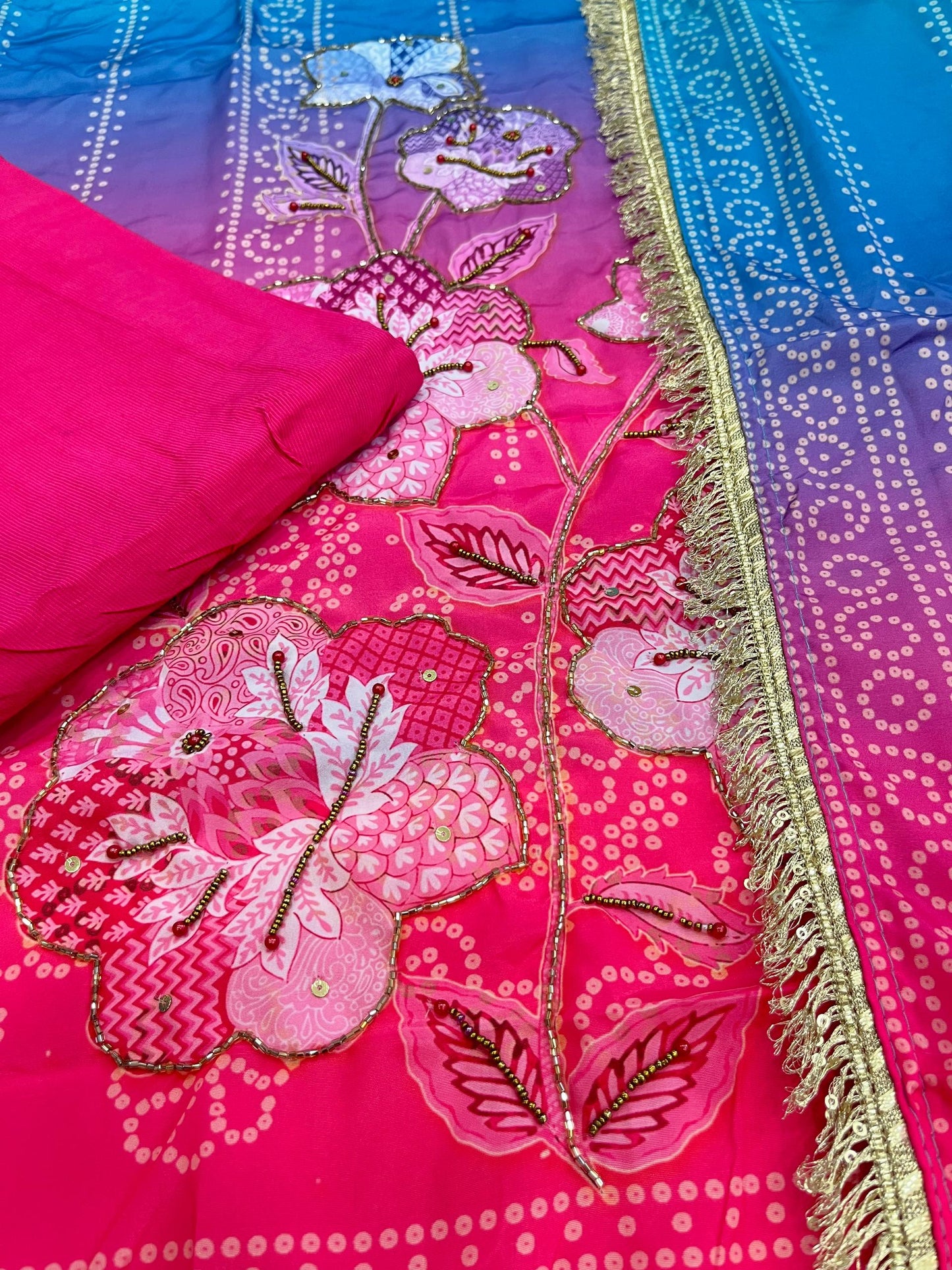 Premium Pure Softy Chinon Silk Kurti Set with Aari & Hand Work – 3-Piece Festive Wear