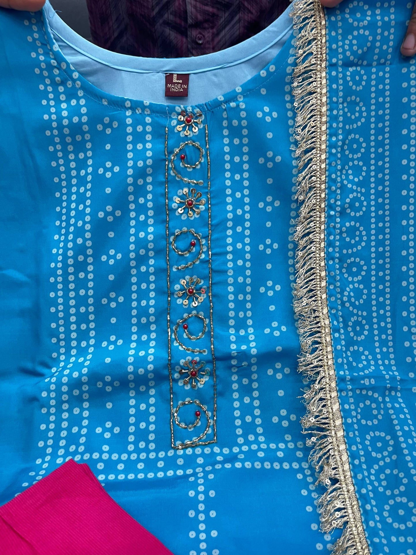 Premium Pure Softy Chinon Silk Kurti Set with Aari & Hand Work – 3-Piece Festive Wear