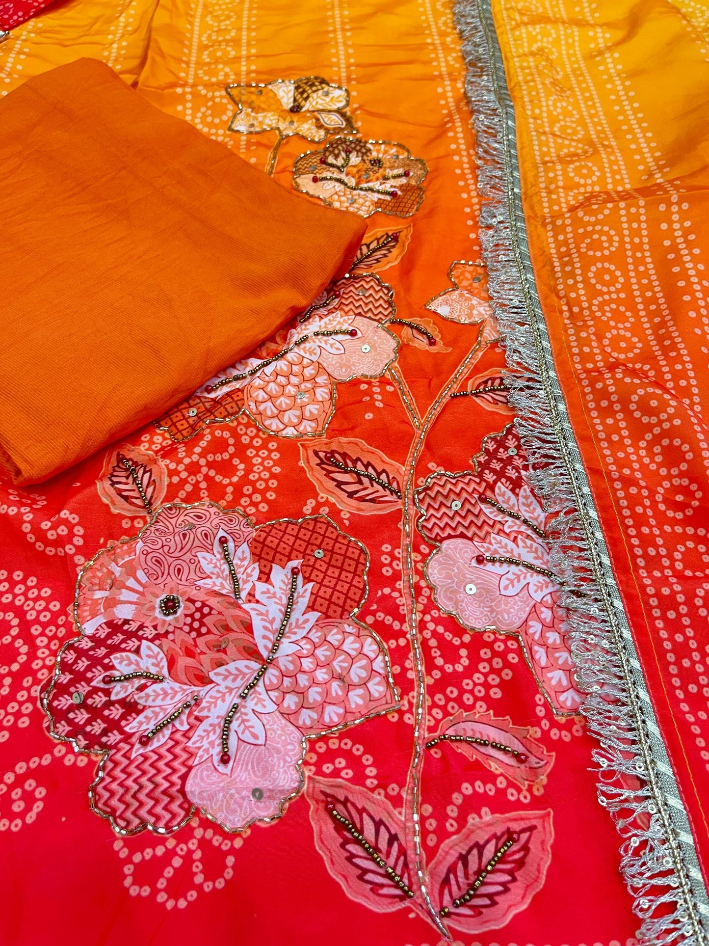 Premium Pure Softy Chinon Silk Kurti Set with Aari & Hand Work – 3-Piece Festive Wear