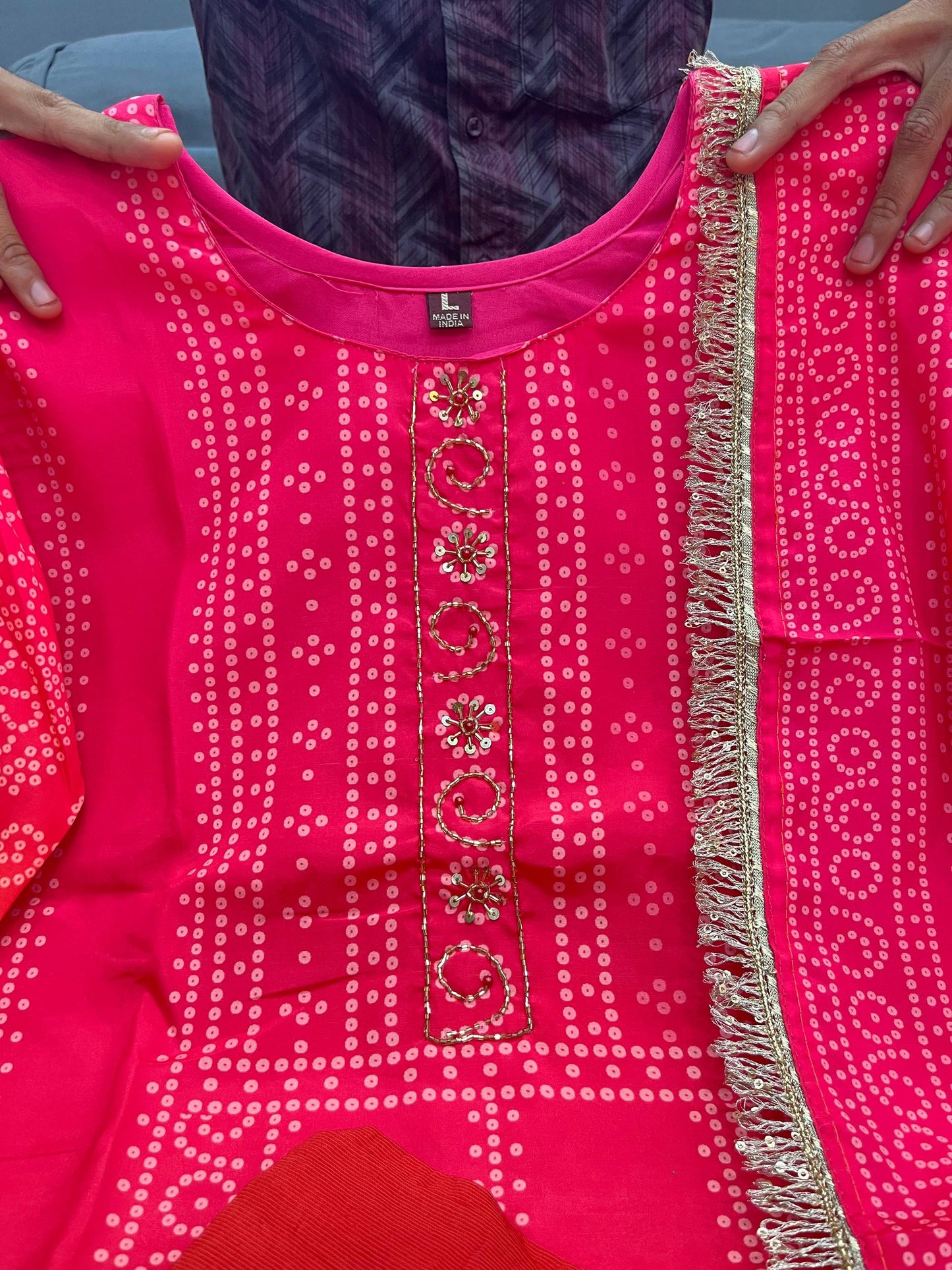 Premium Pure Softy Chinon Silk Kurti Set with Aari & Hand Work – 3-Piece Festive Wear