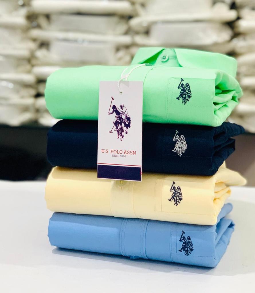 Men’s Premium Cotton Embroidered Logo Shirt – US Polo Inspired, Full Sleeves, Regular Fit