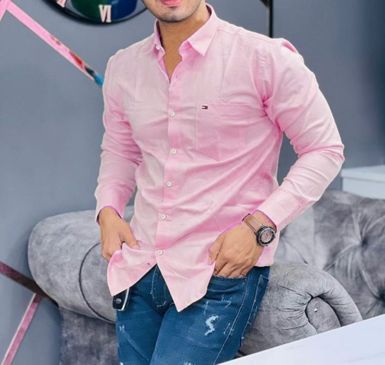 Men’s Premium Cotton Embroidered Logo Shirt – Tommy Hilfiger Inspired, Full Sleeves, Regular Fit