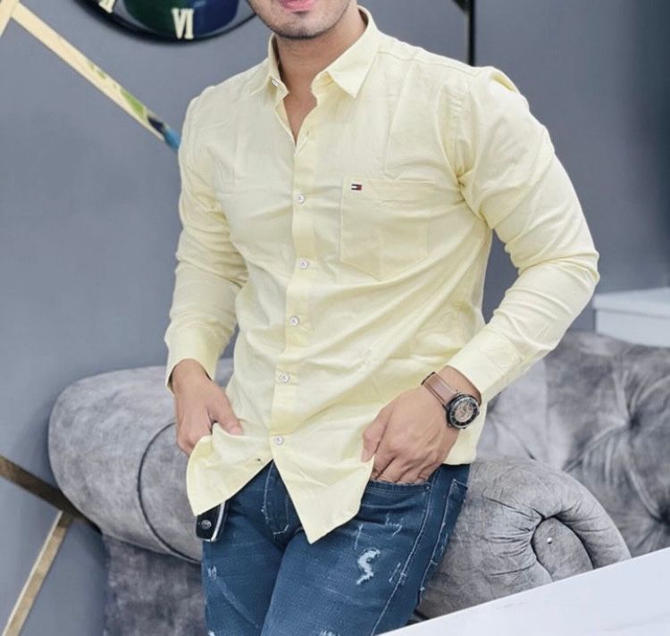 Men’s Premium Cotton Embroidered Logo Shirt – Tommy Hilfiger Inspired, Full Sleeves, Regular Fit