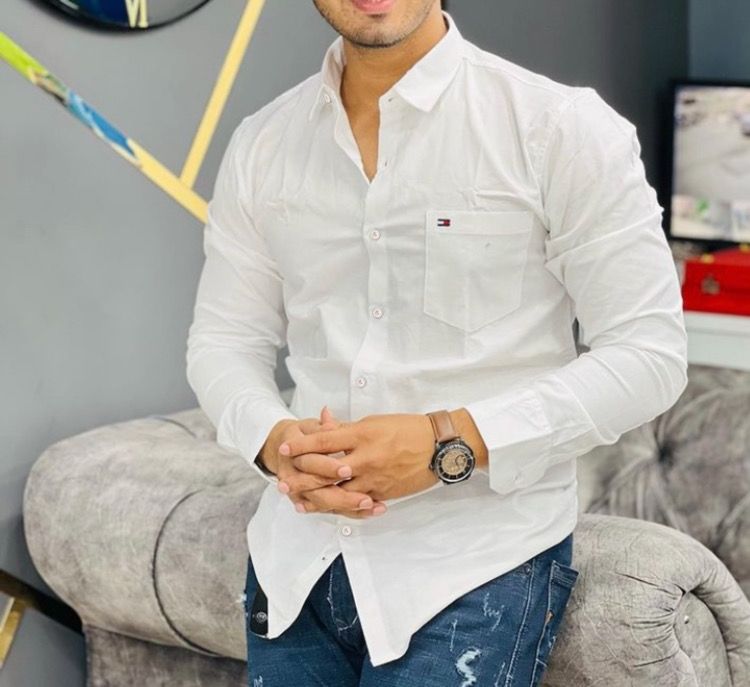 Men’s Premium Cotton Embroidered Logo Shirt – Tommy Hilfiger Inspired, Full Sleeves, Regular Fit